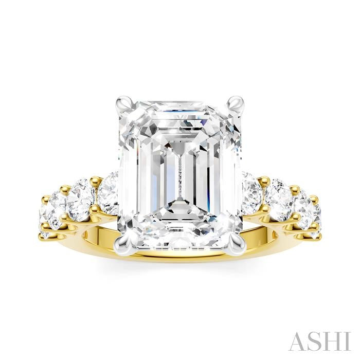 1 1/3 Ctw Emerald Shape Round Cut Diamond Semi-Mount Engagement Ring in 14K Yellow and White Gold