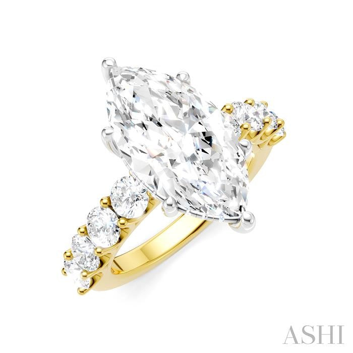 1 1/3 Ctw Marquise Shape Round Cut Diamond Semi-Mount Engagement Ring in 14K Yellow and White Gold