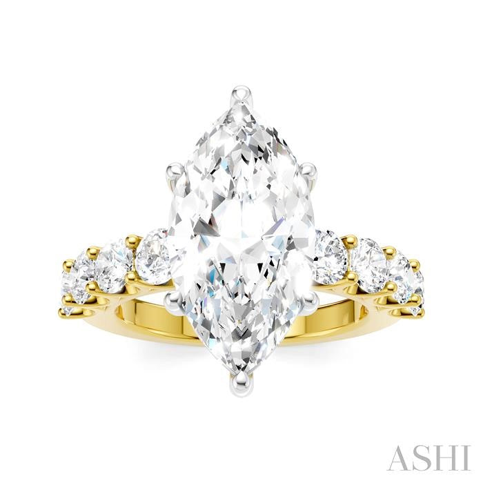1 1/3 Ctw Marquise Shape Round Cut Diamond Semi-Mount Engagement Ring in 14K Yellow and White Gold
