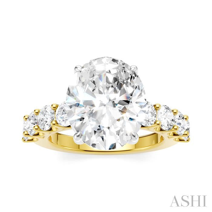 1 1/3 Ctw Oval Shape Round Cut Diamond Semi-Mount Engagement Ring in 14K Yellow and White Gold