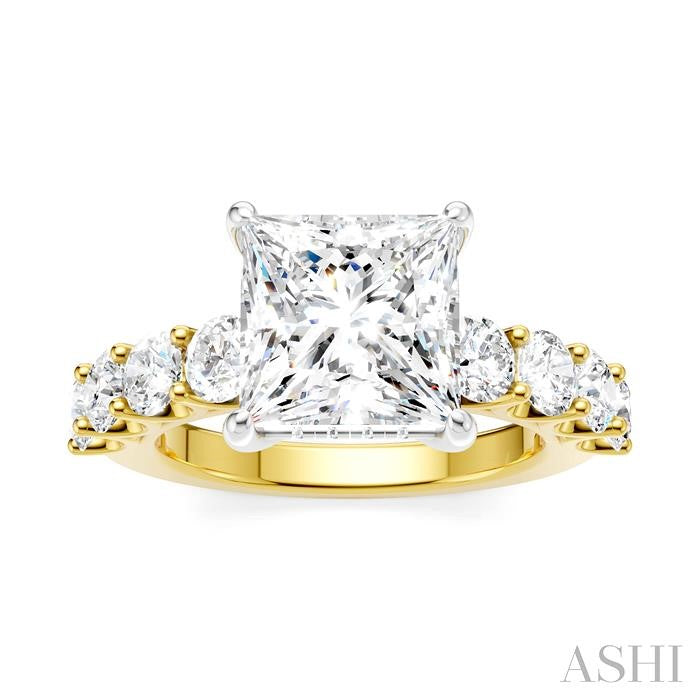 1 1/3 Ctw Princess Shape Round Cut Diamond Semi-Mount Engagement Ring in 14K Yellow and White Gold