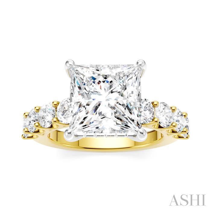 1 1/3 Ctw Princess Shape Round Cut Diamond Semi-Mount Engagement Ring in 14K Yellow and White Gold