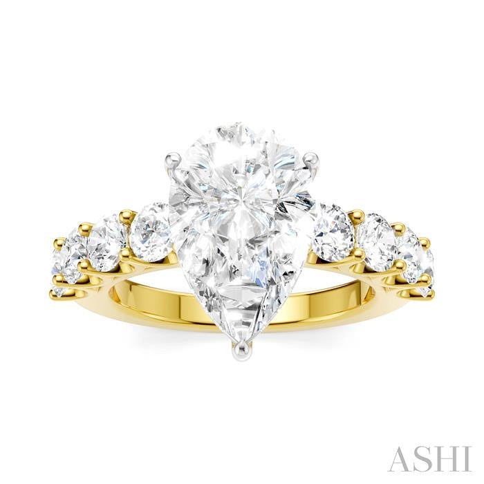 1 1/3 Ctw Pear Shape Round Cut Diamond Semi-Mount Engagement Ring in 14K Yellow and White Gold