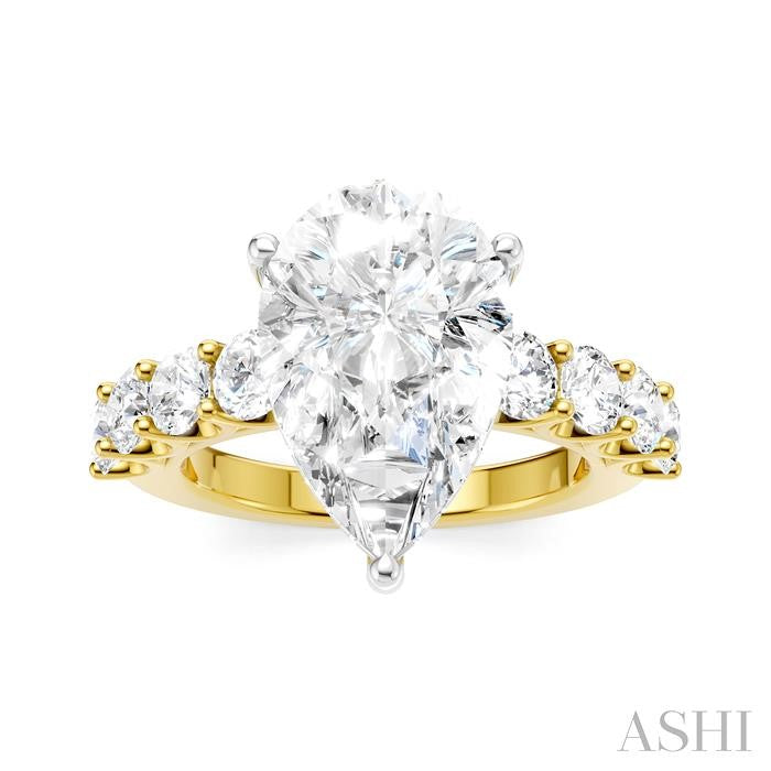 1 1/3 Ctw Pear Shape Round Cut Diamond Semi-Mount Engagement Ring in 14K Yellow and White Gold