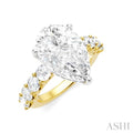 1 1/3 Ctw Pear Shape Round Cut Diamond Semi-Mount Engagement Ring in 14K Yellow and White Gold