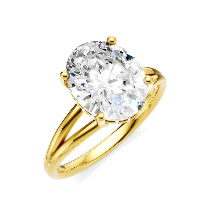 1/10 Ctw Akari Split Shank Oval Shape Round Cut Diamond Semi Mount Engagement Ring in 14K Yellow Gold