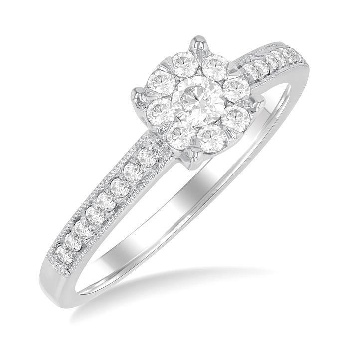1/3 Ctw Shine Bright Round Cut Diamond Engagement Ring in 14K White Gold