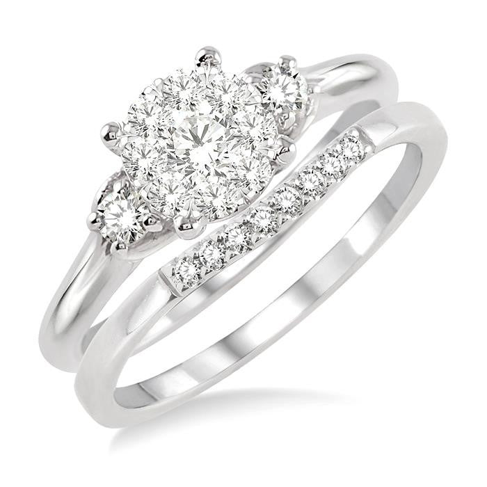1/2 Ctw Diamond Wedding Set with 1/2 Ctw Shine Bright Engagement Ring and 1/20 Ctw Wedding Band in 14K White Gold