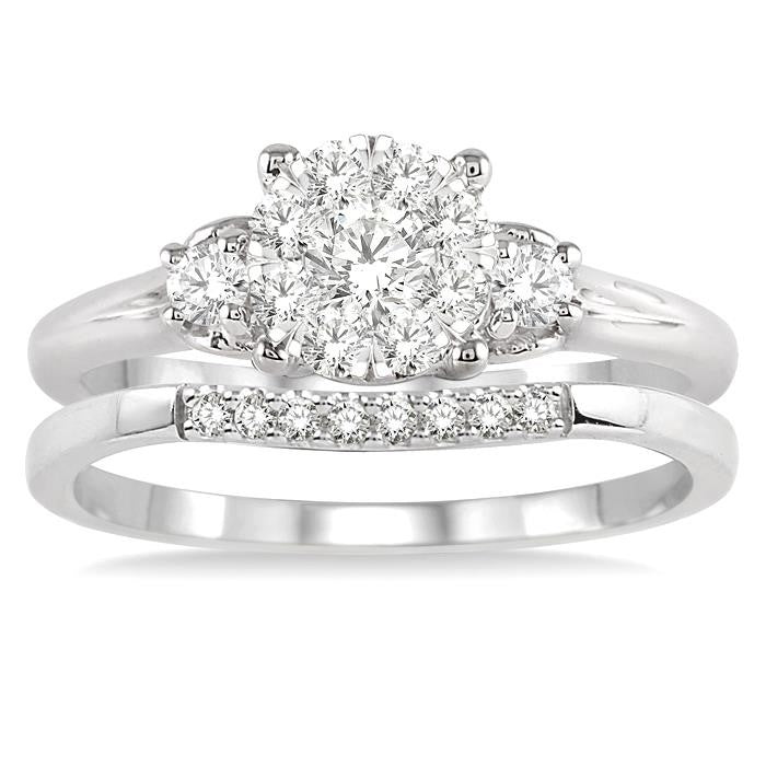 1/2 Ctw Diamond Wedding Set with 1/2 Ctw Shine Bright Engagement Ring and 1/20 Ctw Wedding Band in 14K White Gold