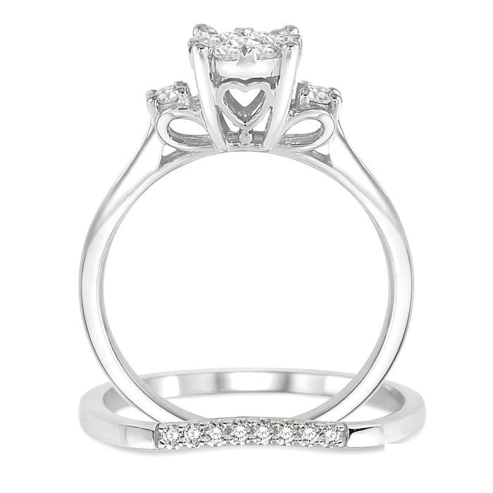1/2 Ctw Diamond Wedding Set with 1/2 Ctw Shine Bright Engagement Ring and 1/20 Ctw Wedding Band in 14K White Gold