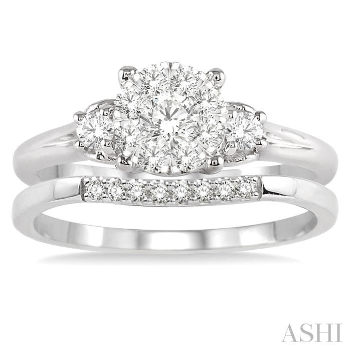 1/2 Ctw Diamond Wedding Set with 1/2 Ctw Lovebright Engagement Ring and 1/20 Ctw Wedding Band in 14K White Gold