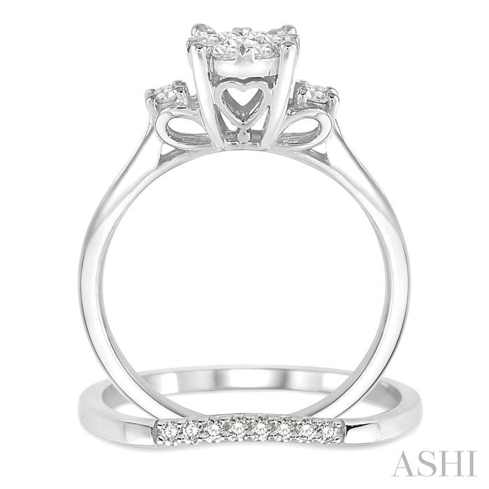1/2 Ctw Diamond Wedding Set with 1/2 Ctw Lovebright Engagement Ring and 1/20 Ctw Wedding Band in 14K White Gold