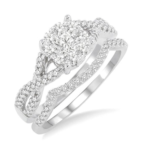 3/4 Ctw Diamond Wedding Set with 5/8 Ctw Shine Bright Round Cut Engagement Ring and 1/10 Ctw Wedding Band in 14K White Gold