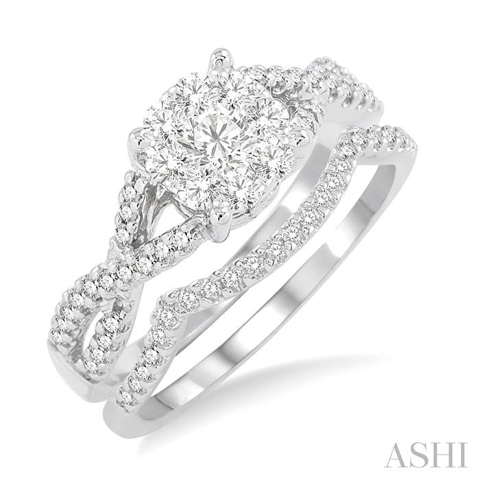 3/4 Ctw Diamond Wedding Set with 5/8 Ctw Shine Bright Round Cut Engagement Ring and 1/10 Ctw Wedding Band in 14K White Gold