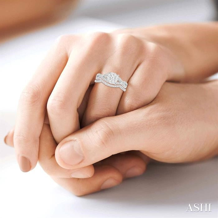 3/4 Ctw Diamond Wedding Set with 5/8 Ctw Shine Bright Round Cut Engagement Ring and 1/10 Ctw Wedding Band in 14K White Gold