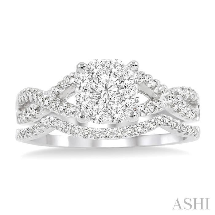 3/4 Ctw Diamond Wedding Set with 5/8 Ctw Shine Bright Round Cut Engagement Ring and 1/10 Ctw Wedding Band in 14K White Gold