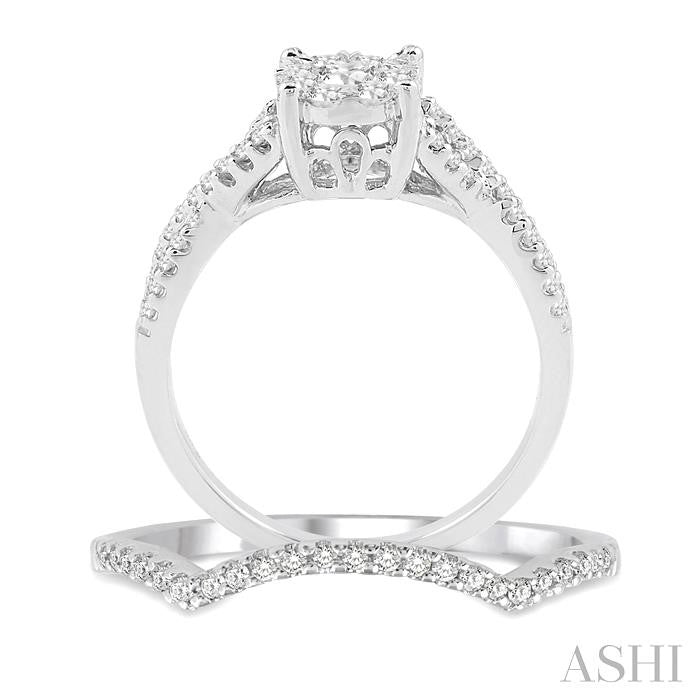 3/4 Ctw Diamond Wedding Set with 5/8 Ctw Shine Bright Round Cut Engagement Ring and 1/10 Ctw Wedding Band in 14K White Gold