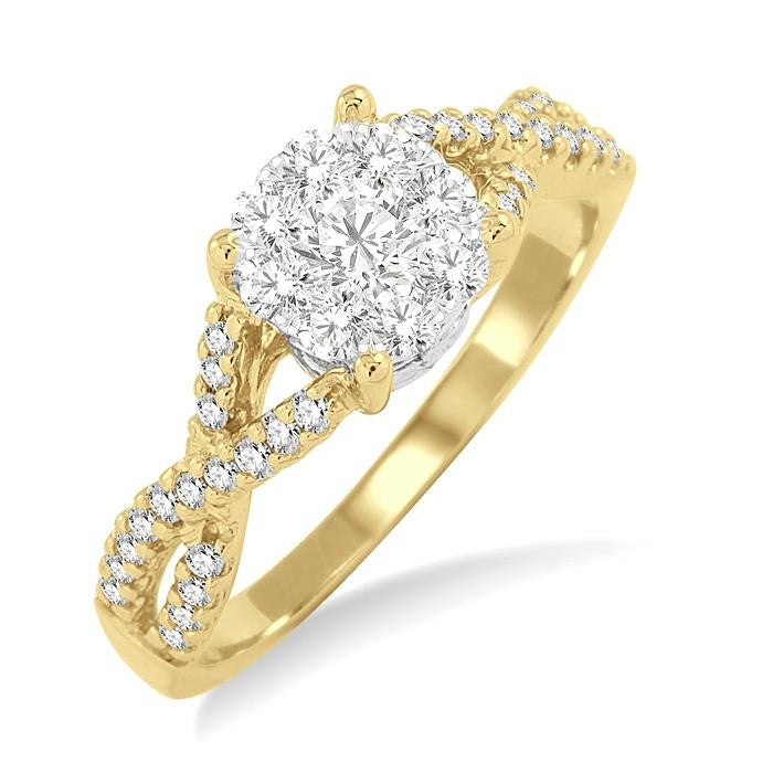 1/3 Ctw Shine Bright Round Cut Diamond Engagement Ring in 14K Yellow and White Gold