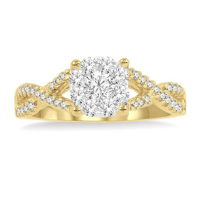 1/3 Ctw Shine Bright Round Cut Diamond Engagement Ring in 14K Yellow and White Gold