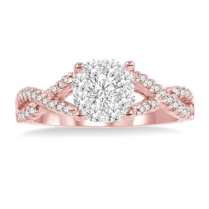 1/3 Ctw Shine Bright Round Cut Diamond Engagement Ring in 14K Rose and White Gold