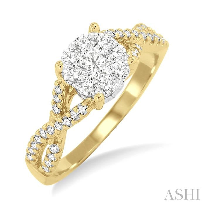 1/3 Ctw Shine Bright Round Cut Diamond Engagement Ring in 14K Yellow and White Gold