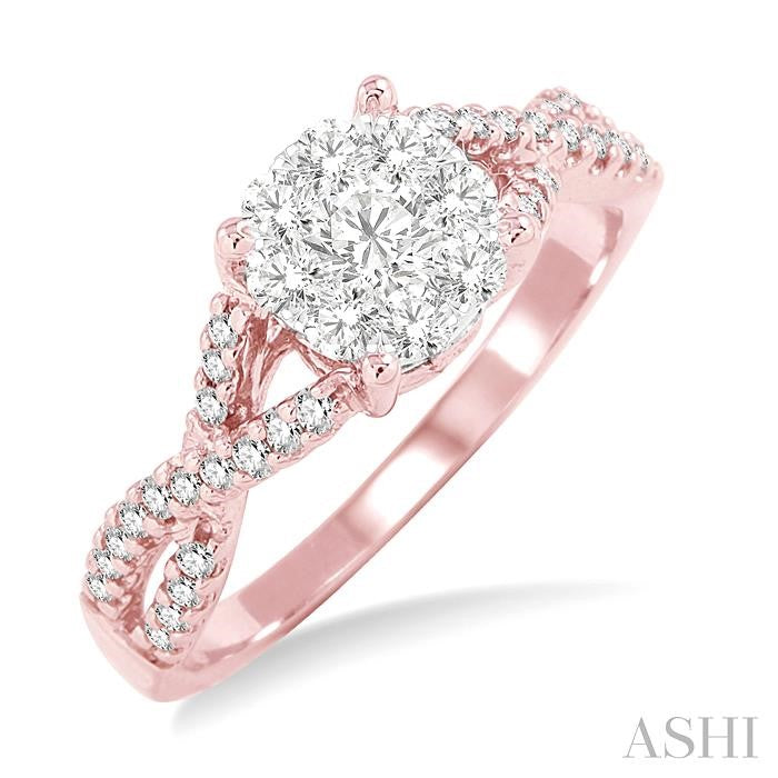 1/3 Ctw Shine Bright Round Cut Diamond Engagement Ring in 14K Rose and White Gold