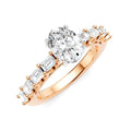 7/8 Ctw Oval Shape Emerald and Round Cut Diamond Semi-Mount Engagement Ring in 14K Rose and White Gold