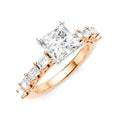 7/8 Ctw Princess Shape Emerald and Round Cut Diamond Semi-Mount Engagement Ring in 14K Rose and White Gold