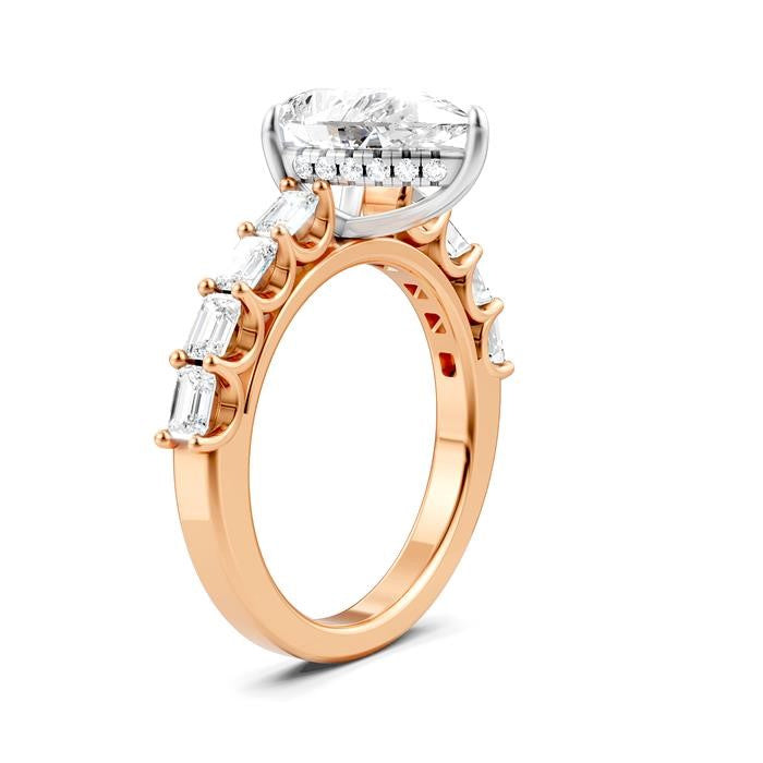 7/8 Ctw Pear Shape Emerald and Round Cut Diamond Semi-Mount Engagement Ring in 14K Rose and White Gold