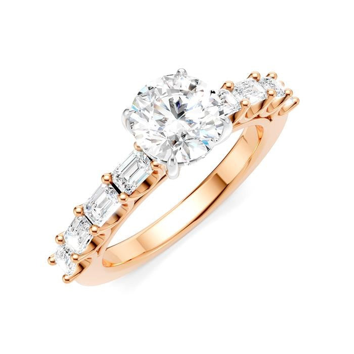 7/8 Ctw Round Shape Emerald and Round Cut Diamond Semi-Mount Engagement Ring in 14K Rose and White Gold