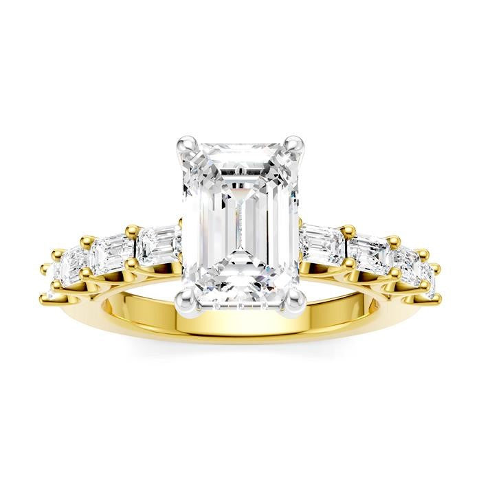 7/8 Ctw Emerald Shape Emerald and Round Cut Diamond Semi-Mount Engagement Ring in 14K Yellow and White Gold