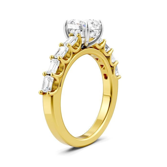 7/8 Ctw Oval Shape Emerald and Round Cut Diamond Semi-Mount Engagement Ring in 14K Yellow and White Gold