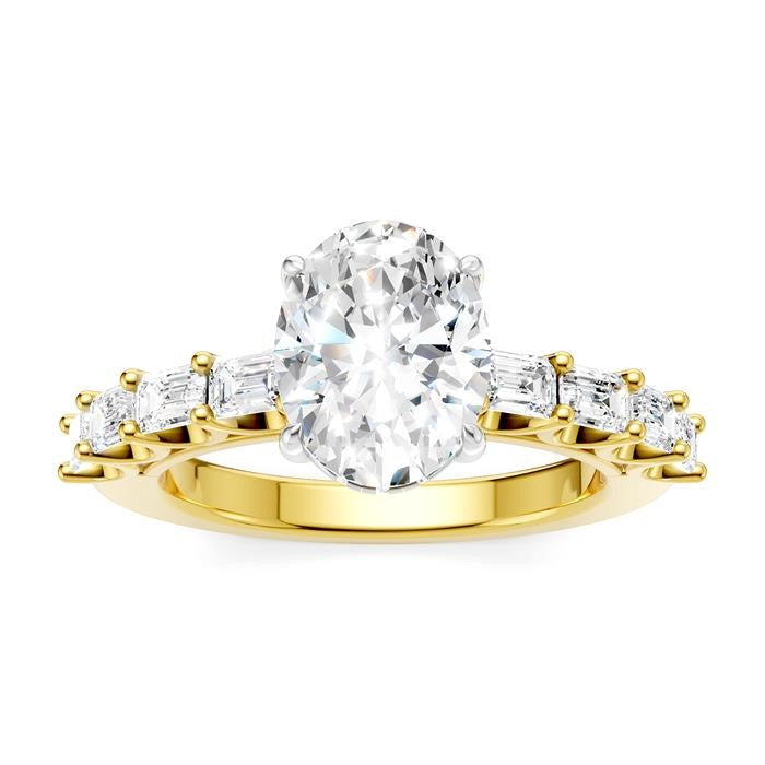 7/8 Ctw Oval Shape Emerald and Round Cut Diamond Semi-Mount Engagement Ring in 14K Yellow and White Gold