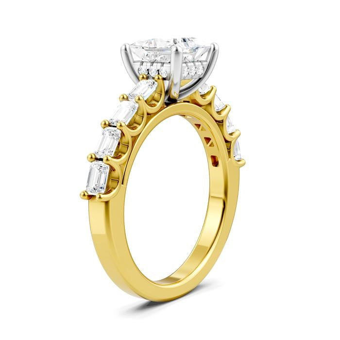 7/8 Ctw Princess Shape Emerald and Round Cut Diamond Semi-Mount Engagement Ring in 14K Yellow and White Gold
