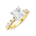 7/8 Ctw Princess Shape Emerald and Round Cut Diamond Semi-Mount Engagement Ring in 14K Yellow and White Gold