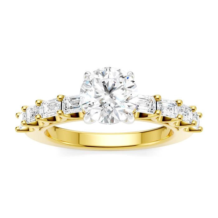 7/8 Ctw Round Shape Emerald and Round Cut Diamond Semi-Mount Engagement Ring in 14K Yellow and White Gold