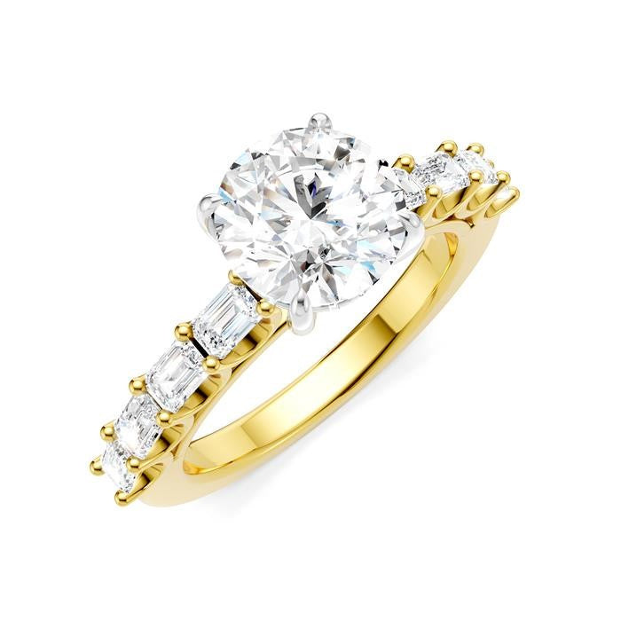 7/8 Ctw Round Shape Emerald and Round Cut Diamond Semi-Mount Engagement Ring in 14K Yellow and White Gold