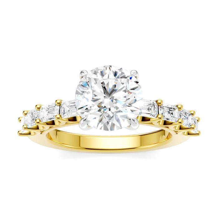 7/8 Ctw Round Shape Emerald and Round Cut Diamond Semi-Mount Engagement Ring in 14K Yellow and White Gold
