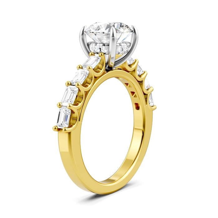 7/8 Ctw Round Shape Emerald and Round Cut Diamond Semi-Mount Engagement Ring in 14K Yellow and White Gold