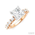 7/8 Ctw Princess Shape Emerald and Round Cut Diamond Semi-Mount Engagement Ring in 14K Rose and White Gold