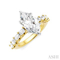 7/8 Ctw Marquise Shape Emerald and Round Cut Diamond Semi-Mount Engagement Ring in 14K Yellow and White Gold