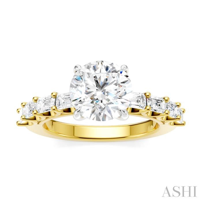 7/8 Ctw Round Shape Emerald and Round Cut Diamond Semi-Mount Engagement Ring in 14K Yellow and White Gold