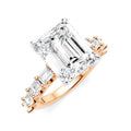 1 1/3 Ctw Emerald Shape Emerald and Round Cut Diamond Semi-Mount Engagement Ring in 14K Rose and White Gold