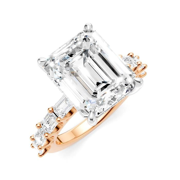 1 1/3 Ctw Emerald Shape Emerald and Round Cut Diamond Semi-Mount Engagement Ring in 14K Rose and White Gold