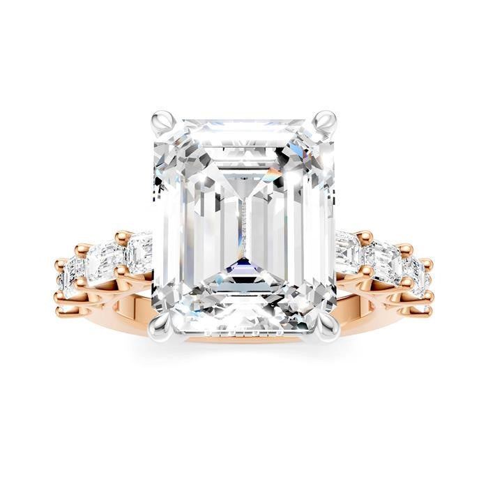 1 1/3 Ctw Emerald Shape Emerald and Round Cut Diamond Semi-Mount Engagement Ring in 14K Rose and White Gold