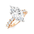 1 1/3 Ctw Marquise Shape Emerald and Round Cut Diamond Semi-Mount Engagement Ring in 14K Rose and White Gold