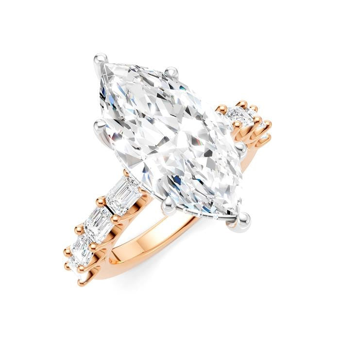 1 1/3 Ctw Marquise Shape Emerald and Round Cut Diamond Semi-Mount Engagement Ring in 14K Rose and White Gold