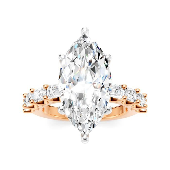 1 1/3 Ctw Marquise Shape Emerald and Round Cut Diamond Semi-Mount Engagement Ring in 14K Rose and White Gold