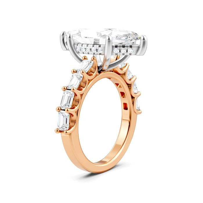 1 1/3 Ctw Marquise Shape Emerald and Round Cut Diamond Semi-Mount Engagement Ring in 14K Rose and White Gold