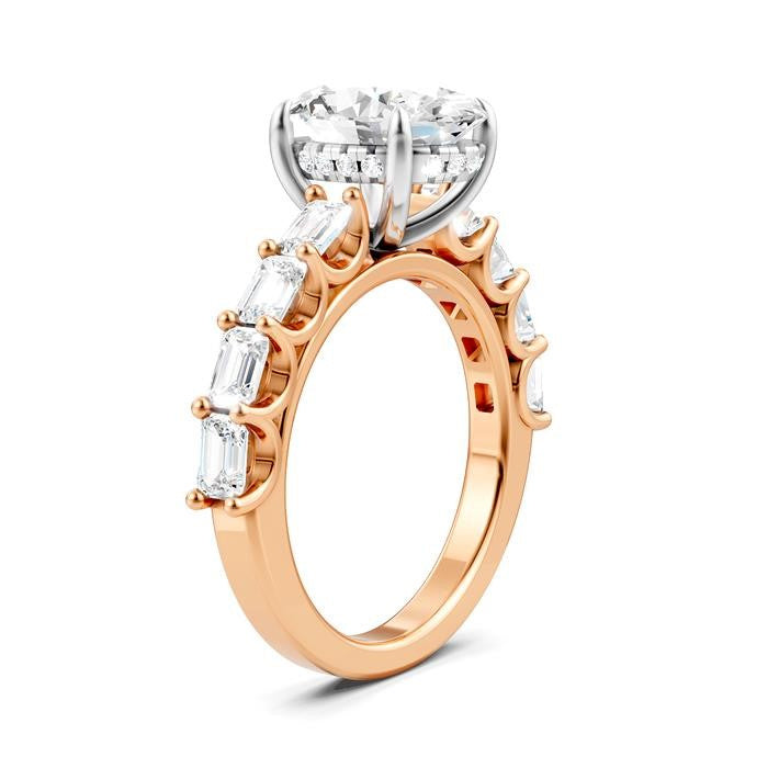 1 1/3 Ctw Oval Shape Emerald and Round Cut Diamond Semi-Mount Engagement Ring in 14K Rose and White Gold